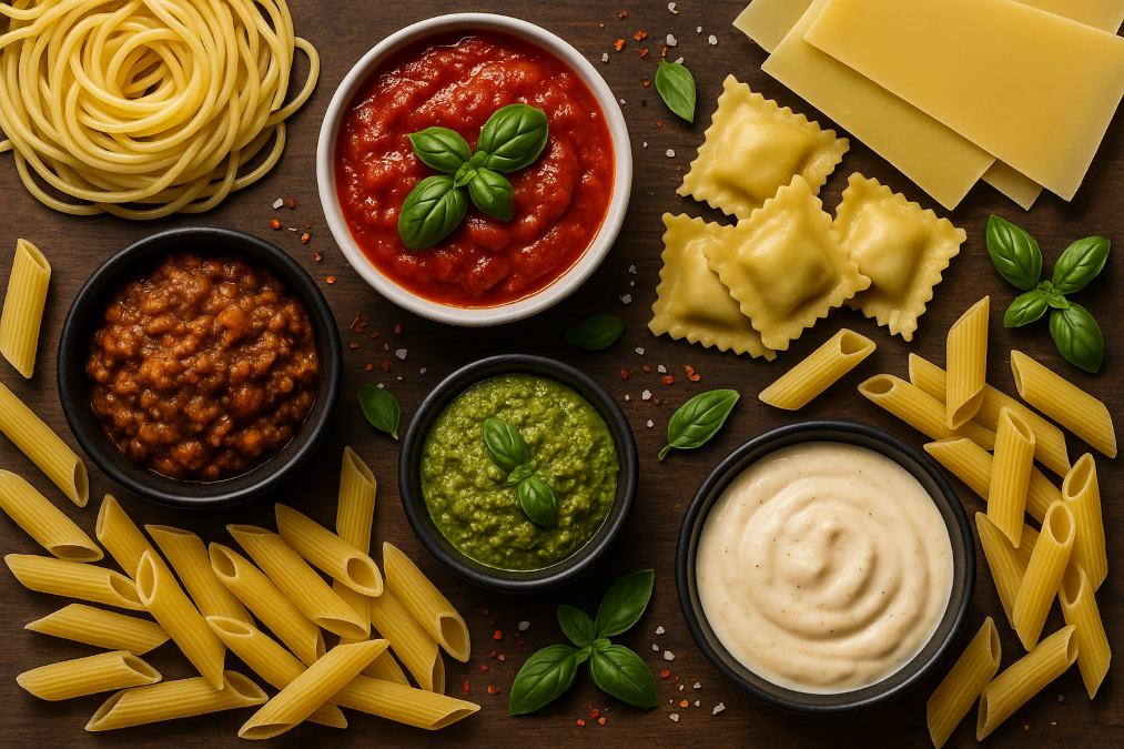 Variete de pate, différentes formes de pâtes italiennes, sauces idéales pour chaque pâte, cuisine italienne, associations pâtes et sauces, guide pratique des variétés de pâtes